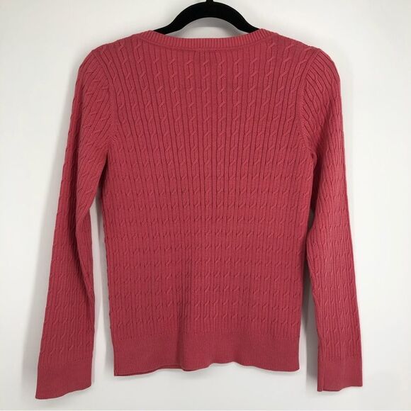 Talbots Sweater Womens Medium Pink V Neck‎ Cable Knit Jacquard Pima Cotton - Picture 5 of 6